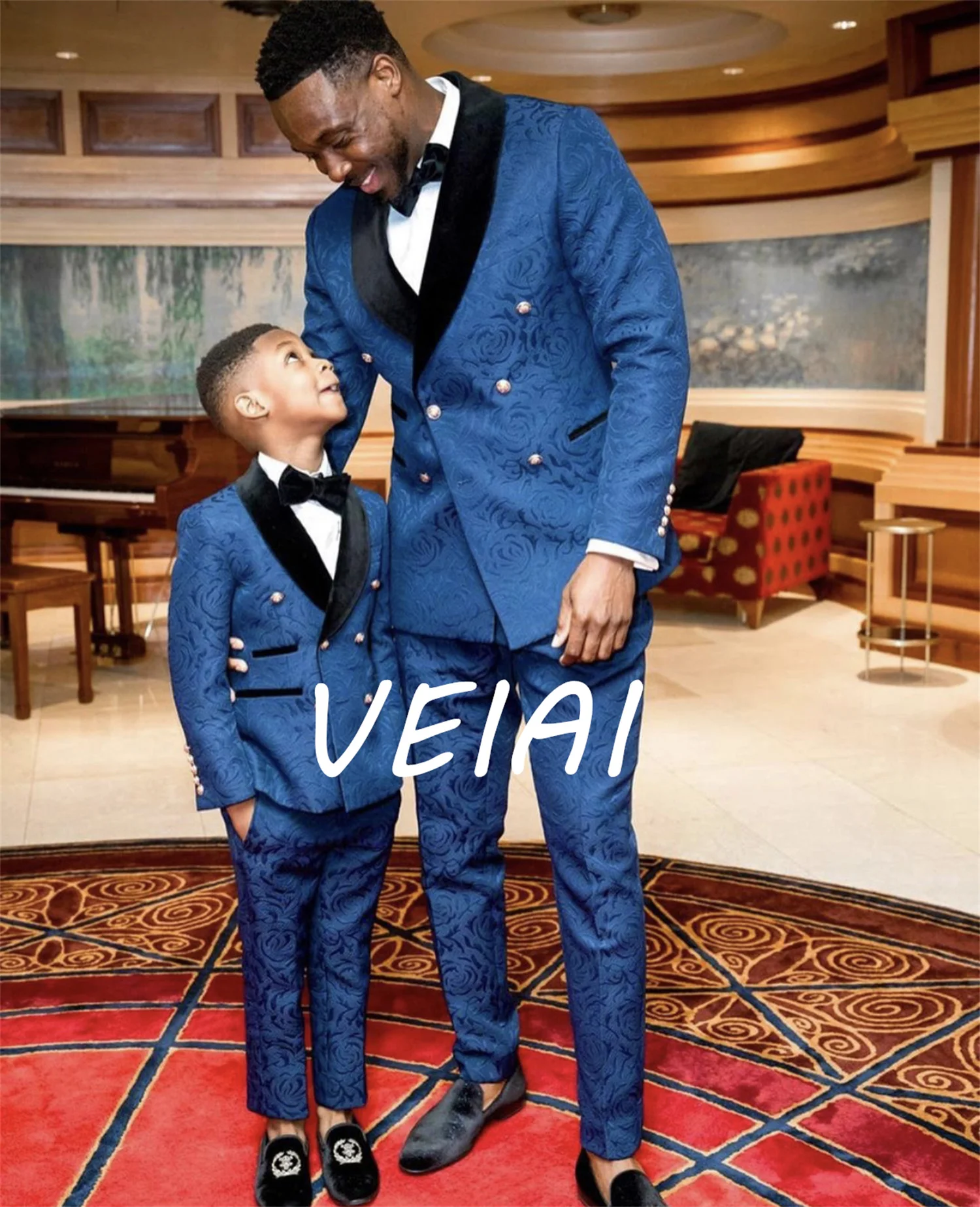 

CustomizedBlue Groom Suits For Wedding Tuxedos Black Velvet Collar Men Birthday Party Formal Outfits Sets Attire (Jacket +Pants)