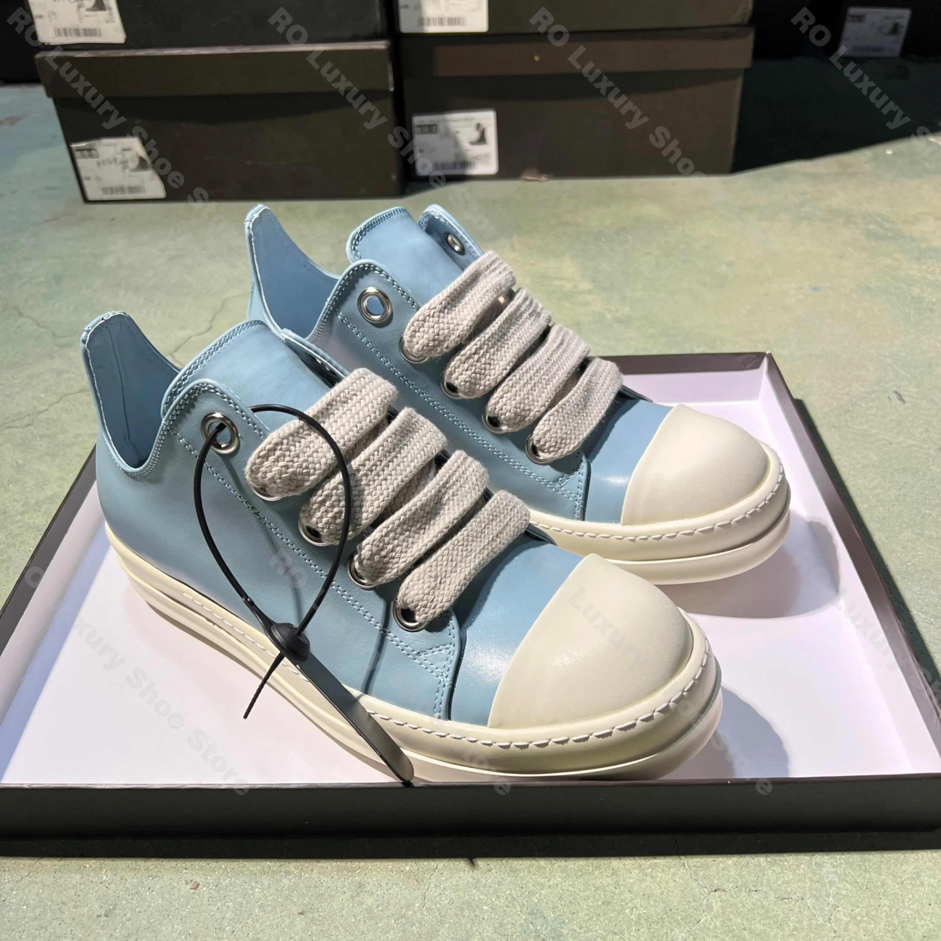 Brand Casual Women Sneaker Low Top Blue Men Shoe Designer Leather Jumbo Laces Trainer Thick-sole Luxury Street Flat Trainer