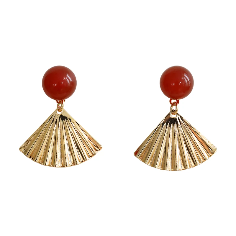 

Agate fan earrings New Chinese style earrings High-end temperament earrings New Year's red jewelry design sense