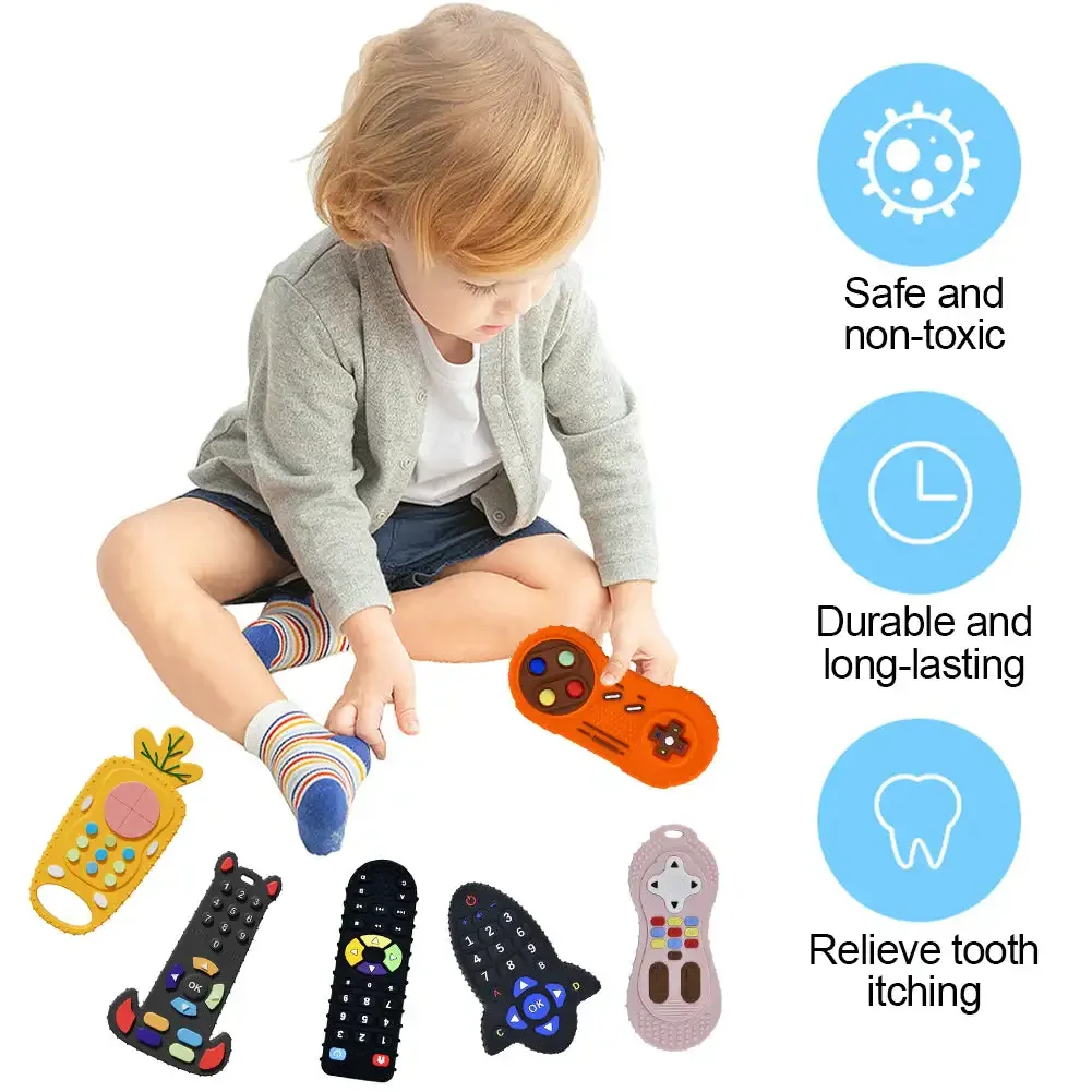 Baby Silicone Teether Toys Remote Control Shape Teether Rodent Gum Pain Relief Teething Toy Kids Sensory Educational Healthcare