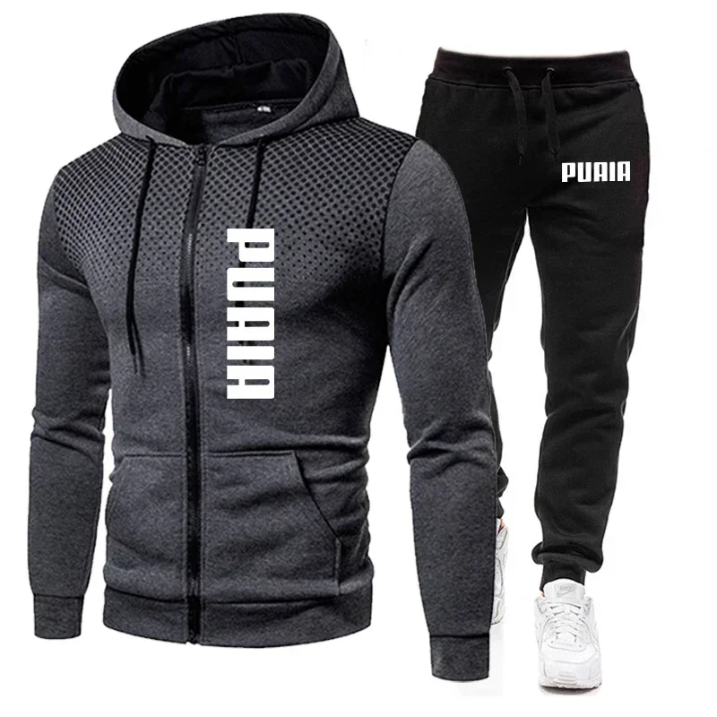 Spring and Autumn Men's Fashion Jacket and Sweatpants Two-Piece Set, New Outdoor Running Zip-Up Hoodie Tracksuit