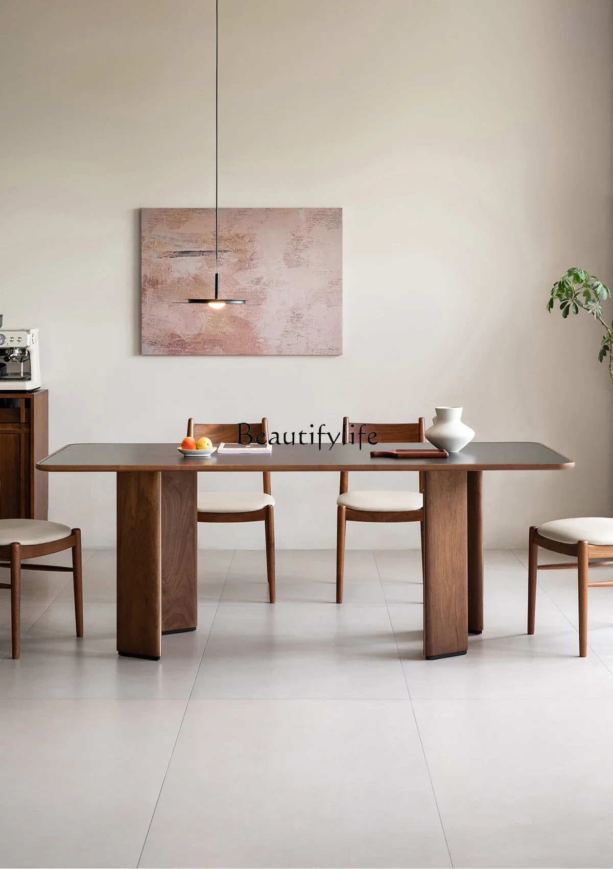 01Slate dining table North American black walnut retro rectangular table living room home