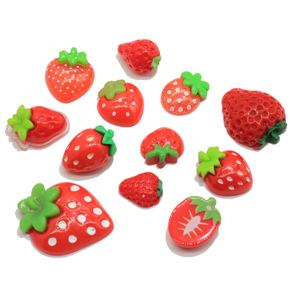 

50pcs Simulation Multiple Strawberry Resin Charm Cute Fruit Slice Cabochon for Diy Crafts Embellishment Jewelry Accessories