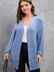 Plus Size swobodny kardigan, damski Plus zapinana sweter z długim rękawem