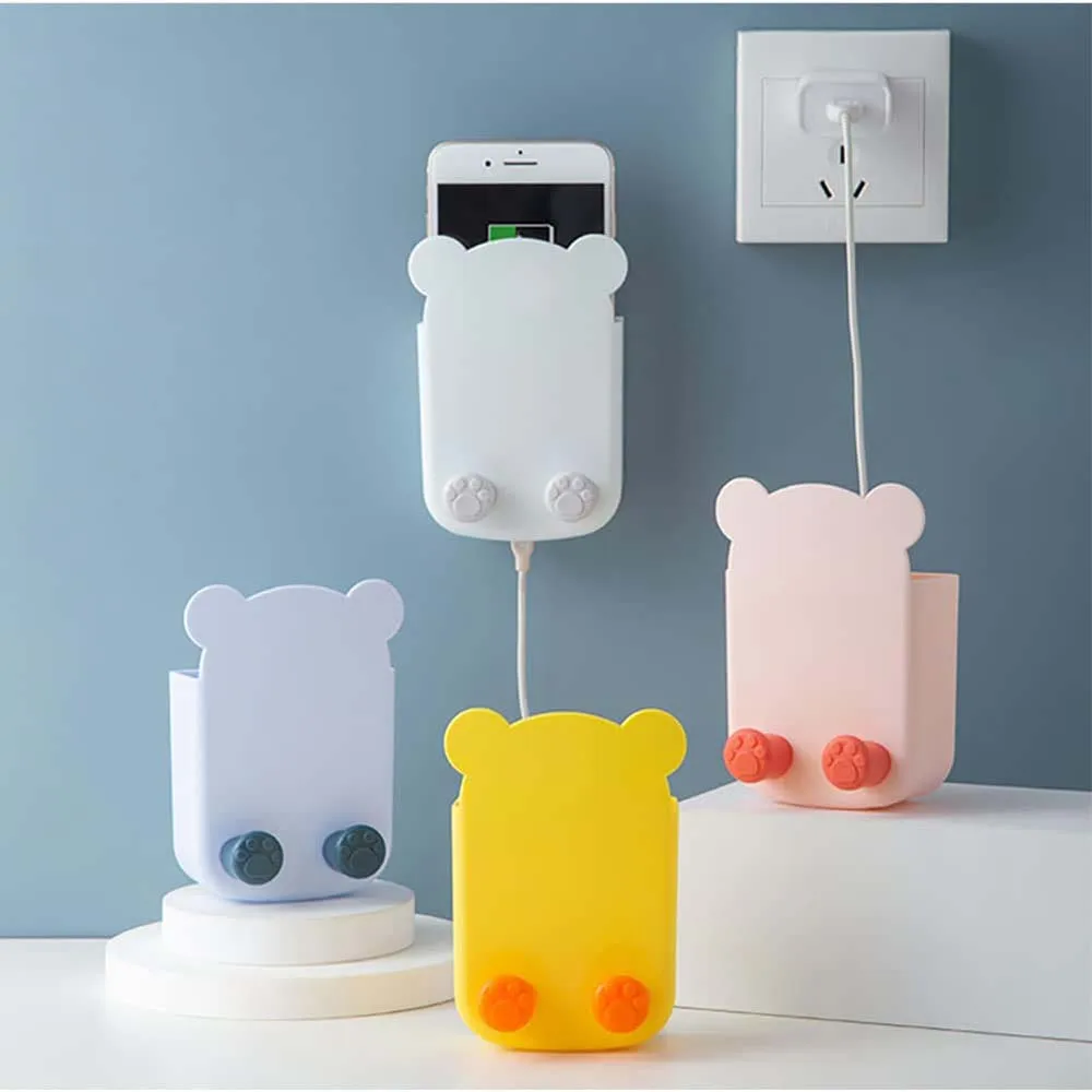 

Cartoon Punch Free Wall Mounted Storage Box Organizer TV Remote Control Bear Shaped Mounted Mobile Phone Plug Charging Holder