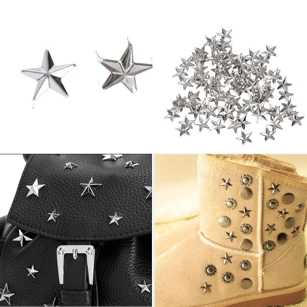 Prata Costura Decoração Studs, Acessórios de Vestuário, Couro Craft Spikes, Star Rebites, Spots, Nailhead, DIY, 15mm