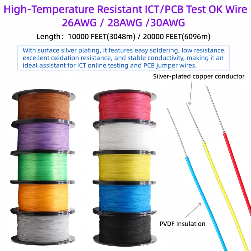 10000/20000 Feet UL1423 PVDF 26AWG 28 AWG 30AWG Silver-Plated Oxygen-Free Copper Wire Ok Line 10 Colors Electrical Wire Cable