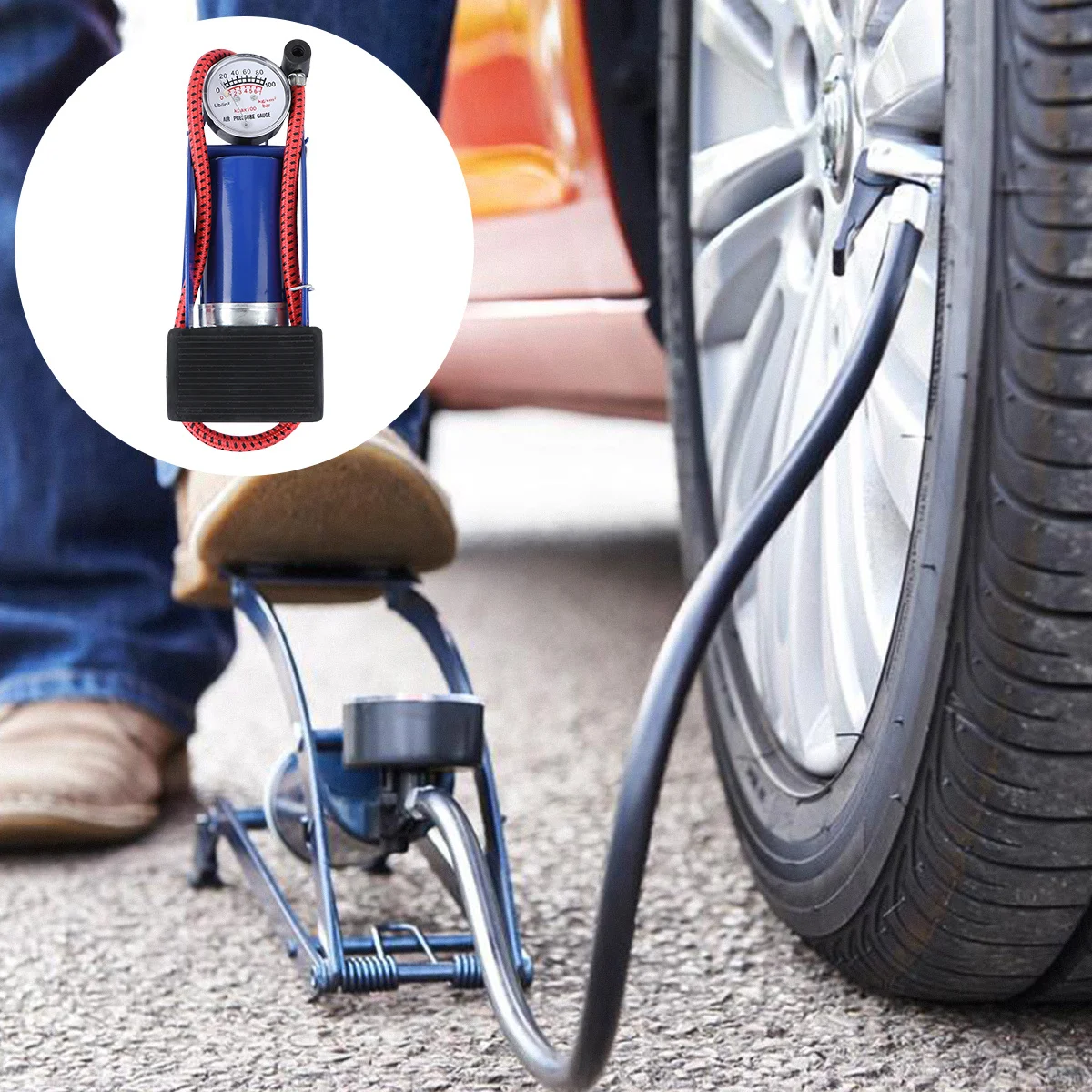 

1pc Portable Tire Inflator Pump For Bike Car Motorcycle Rubber Boat Multi-Functional Valve High-Pressure Floor Pump