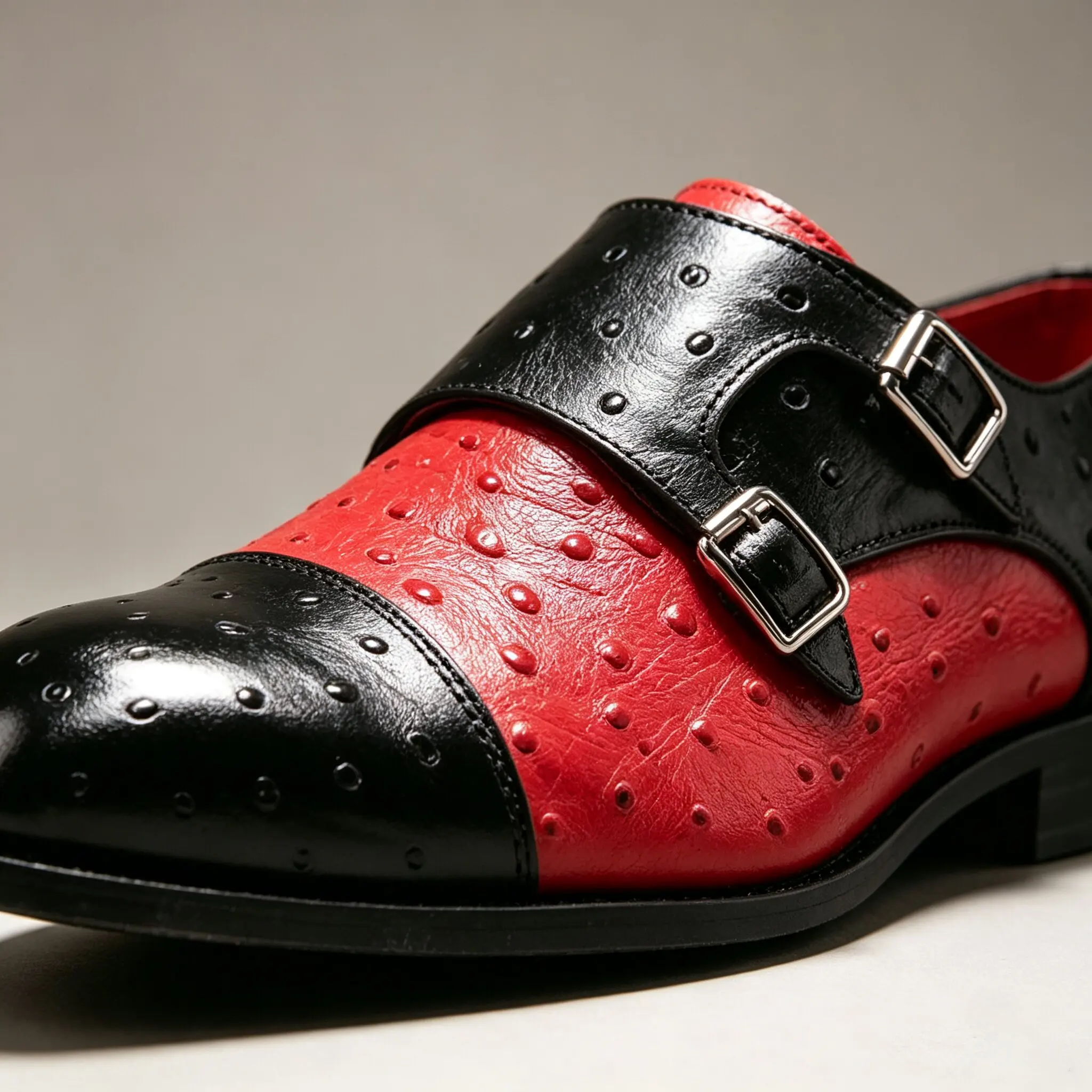 Luxury Ostrich Patterned Leather Men's Formal Shoes with Buckle Casual Wedding Party High-Quality Business Style