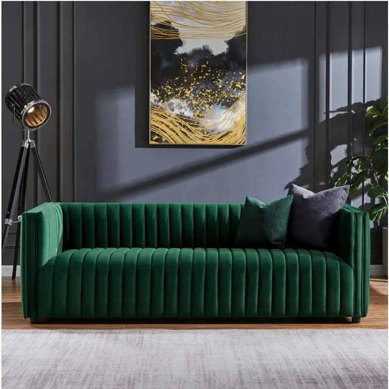 Fabric sofa Vintage three-seater velvet sofa French simple modern vertical strip model house