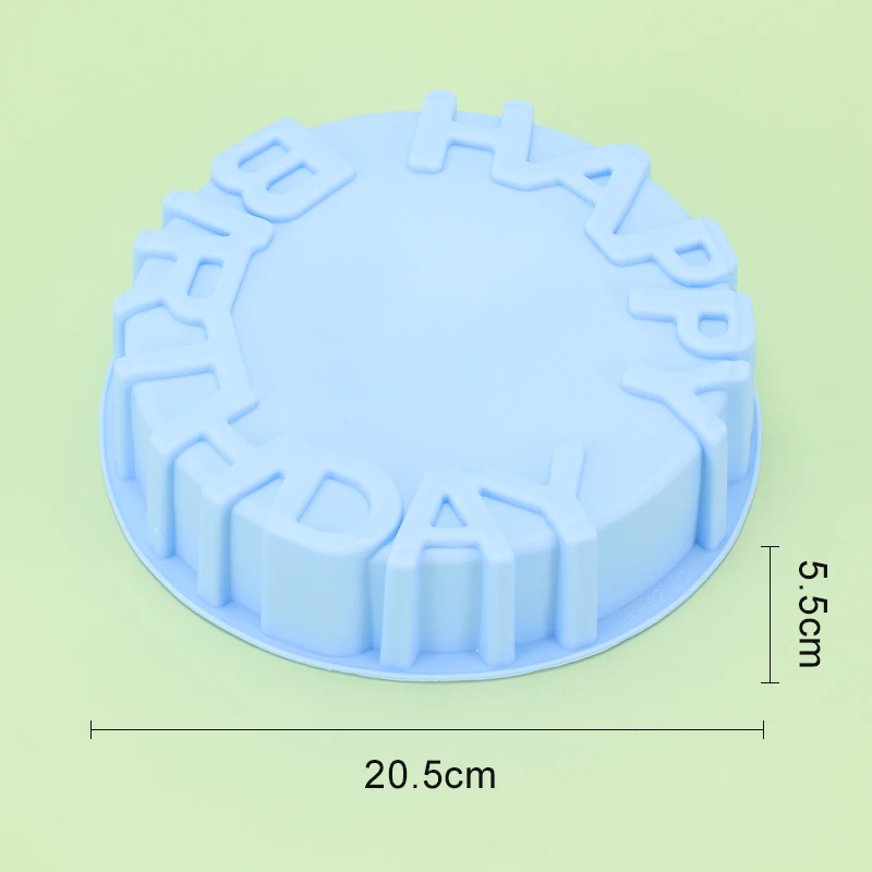Stampo Per Torta Rotondo In Silicone Blu Da 20 Cm – Lettera Di Buon Compleanno, Antiaderente, Per Microonde E Forno