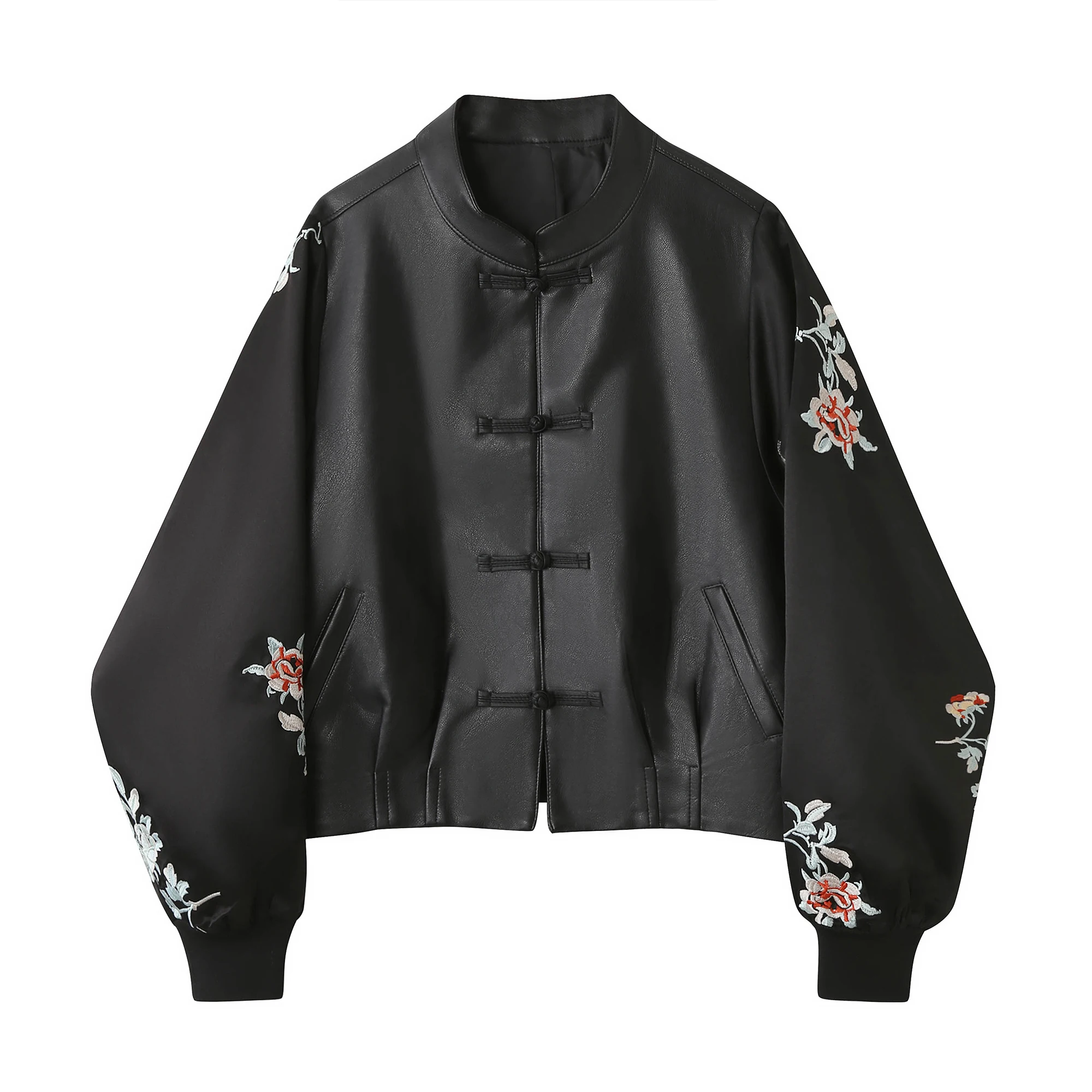 جديد الصينية Sle المطرزة بو الجلود Jaet ort ملابس خارجية المرأة ربيع الخريف تنوعا مخيط الوقوف طوق أعلى