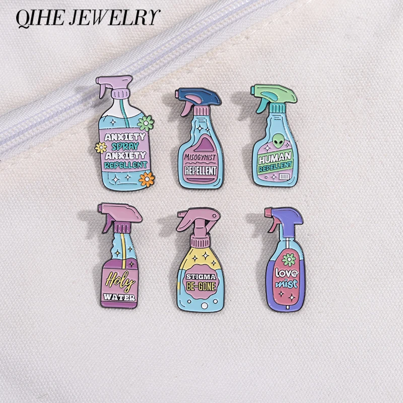 Anxiety Spray Repellent Brooch Enamel Pins Custom Stigma Be -Gone Misogynist Repellent Brooch Lapel Badge Jewelry Accessory Gift