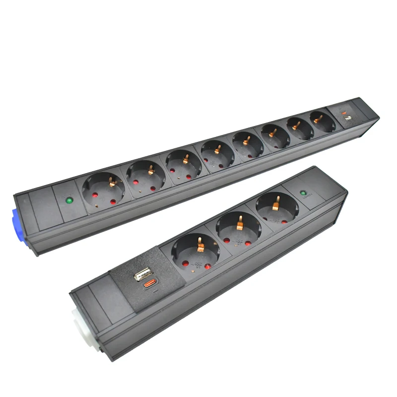 PDU power strip Network cabinet rack Aviation Input/Output 1-11AC EU socket with LED USB Type-C 15W port  No switch
