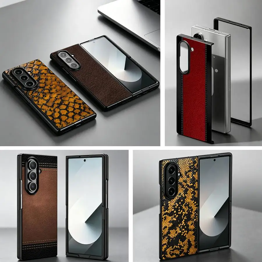 Dark Leather Print Case for Samsung Galaxy Z Fold 8 ZFold7 ZFold6 ZFold4 ZFold5 Z Fold8Ultra Z Fold 7 6 3 Phone Shell