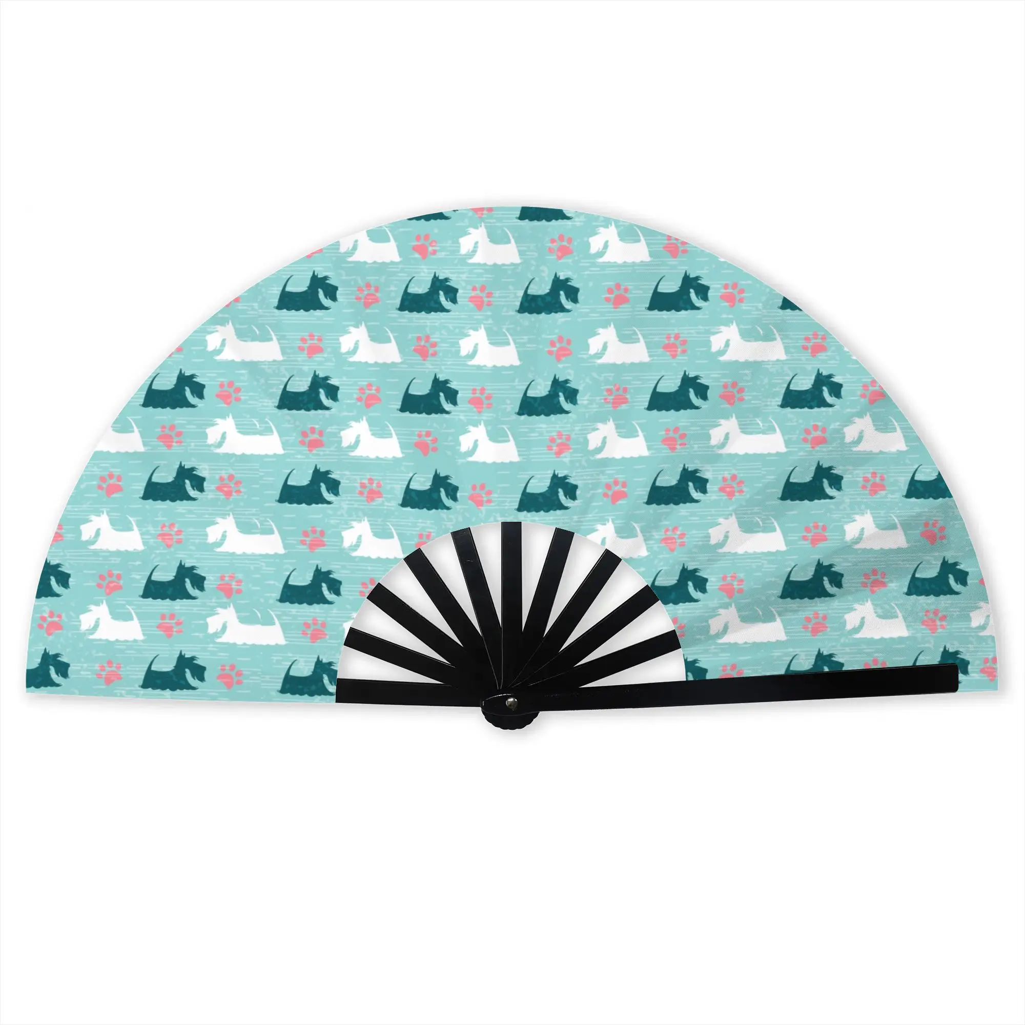 Scottie Print Traditional Folding Fan Cartoon Scottish Terrier High-Quality Polyester Fans Gift  Exquisite Decorative Hand Fan