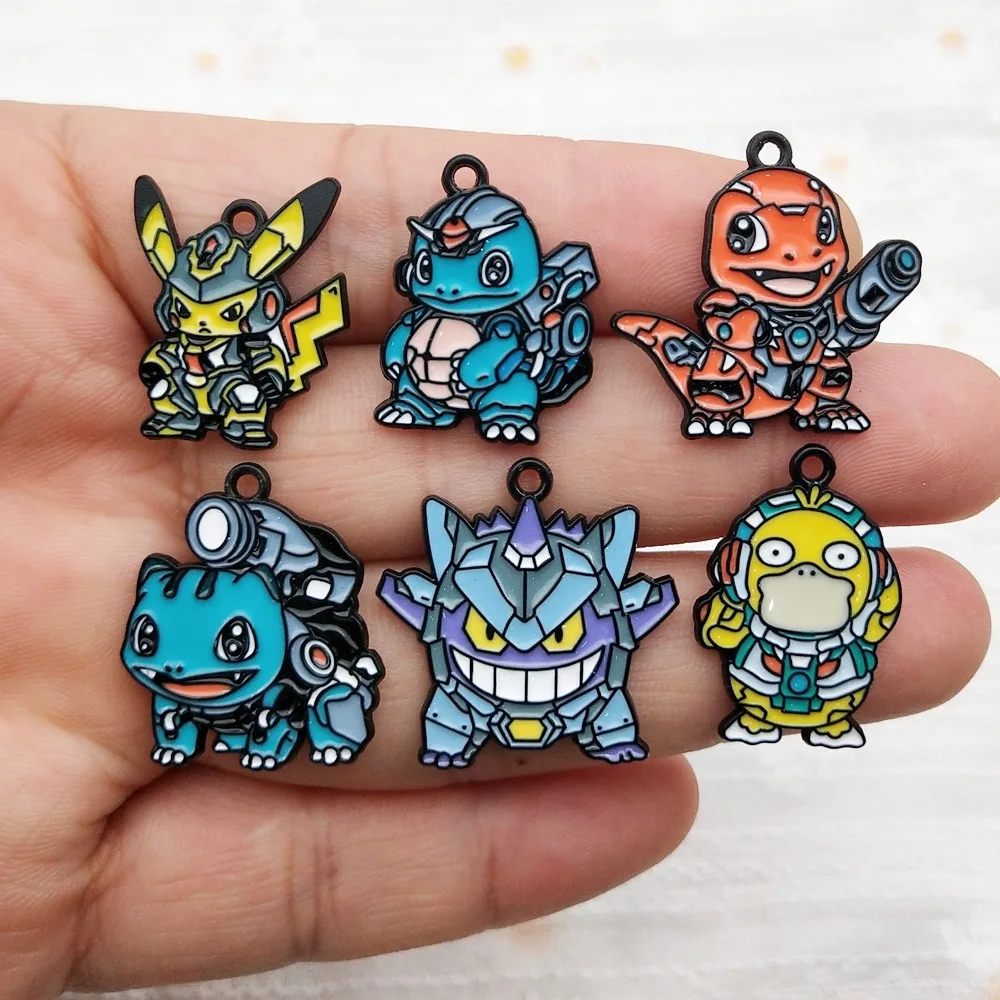 6pcs Pokemon Pikachu Psyduck Cartoon Charms Enamel Alloy Metal Jewelry Making Accessories - Necklace Earring Keychain DIY Kit