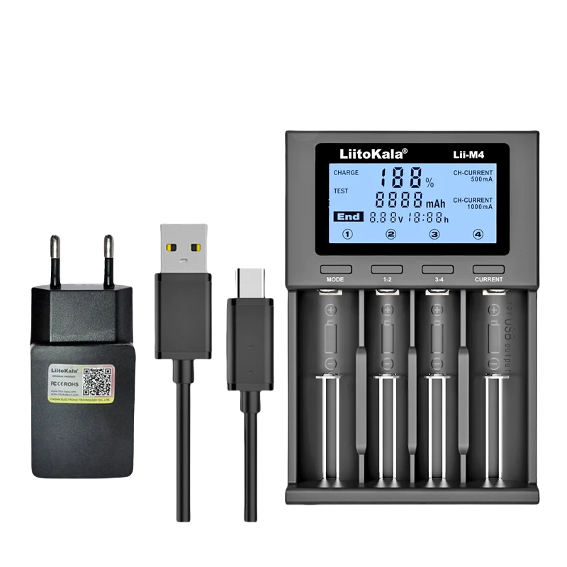 LiitoKala Lii-M4 18650 LCD Display Smart Charger Test Capacity Suitable For 3.7V 26650 18350 21700 18500 1.2V AA AAA 4 Slots