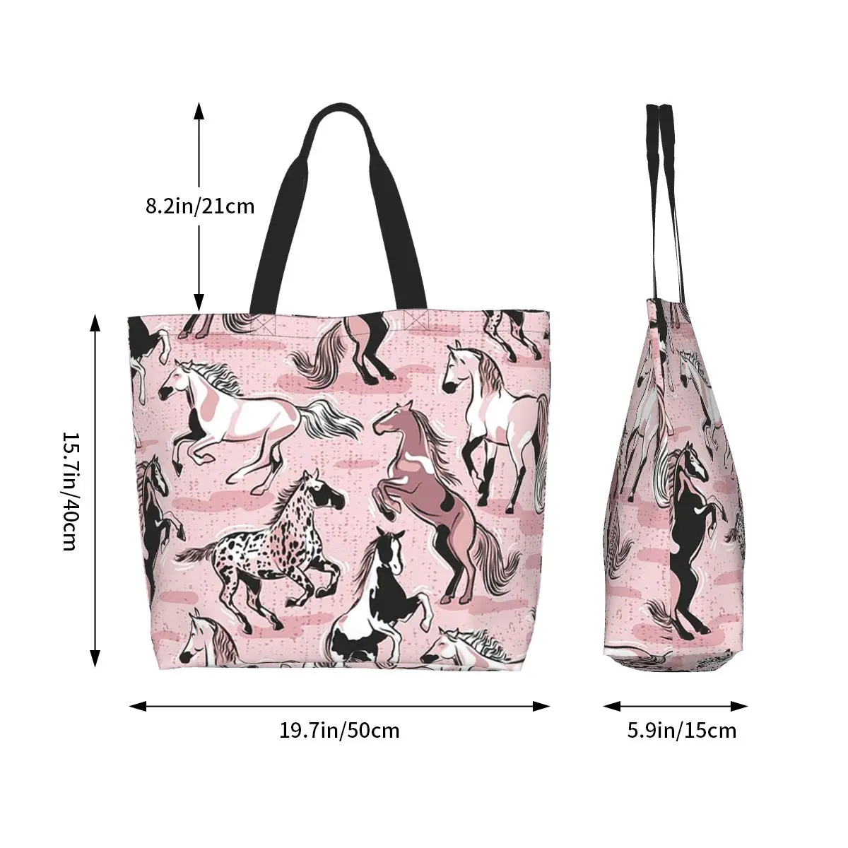 Horses In The Wind Cotton Candy Pink Shopping Tote Bag Canvas Large Capacity Shoulder Bags Shopper Grocery Handbag for Women