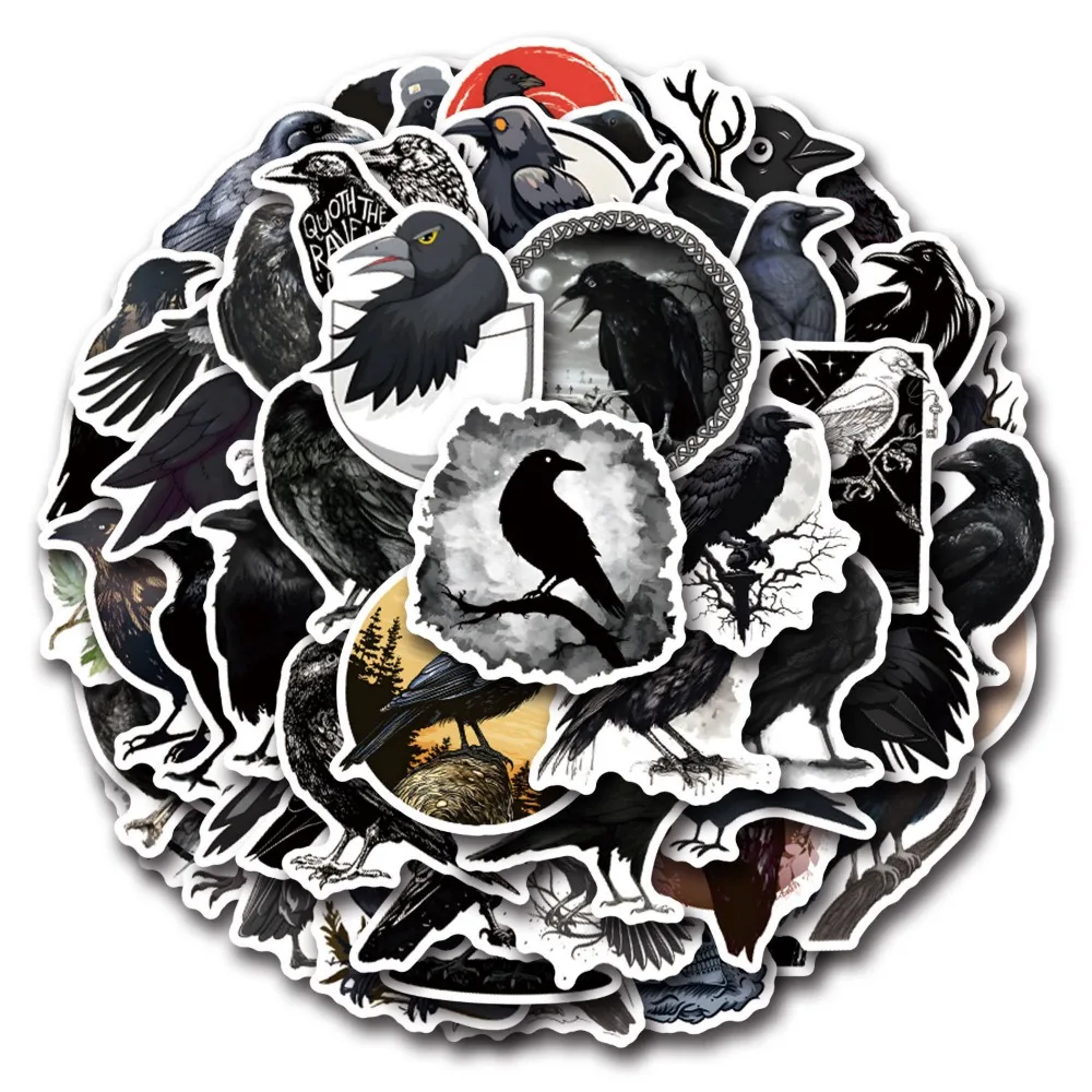 10/55Pcs Cartoon Black Crow Stickers Decoration DIY Scrapbook Suitcase Motorcycle Phone Bike Skateboard Waterproof Graffiti