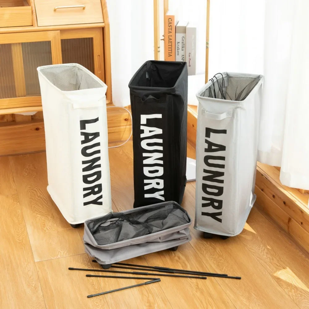 Laundry Basket Large Slim Folding Hamper On Wheels Rolling Dirty Clothes Storage Bin Foldable Household Yoga Organizer Basket