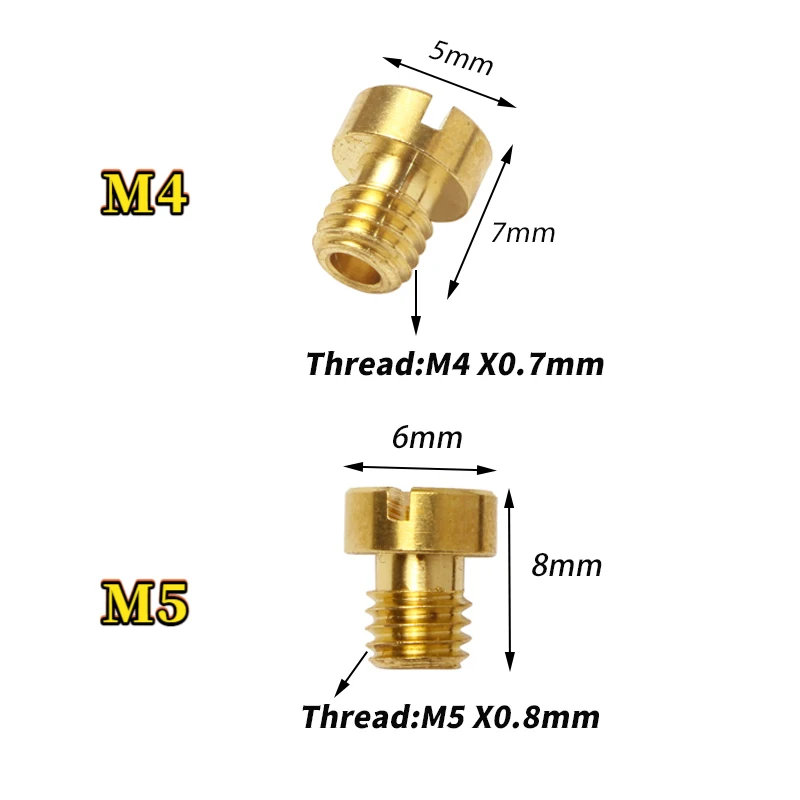 Tamanho do bocal do injetor do carburador 40-205, jato principal, M4, M5, 5mm, linha 6mm, DellOrto, BGM, Motoforce, 10Pcs