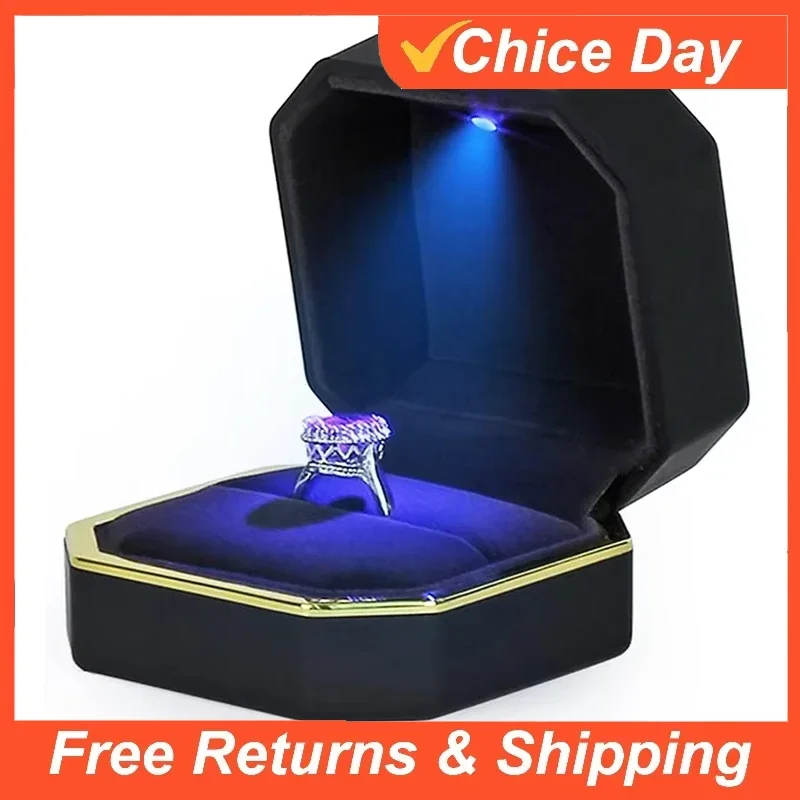 

LED Jewelry Ring Box Luxury Velvet Rubber Necklace Pendant Gifts Display With Light For Proposal Engagement Wedding Case Amagi