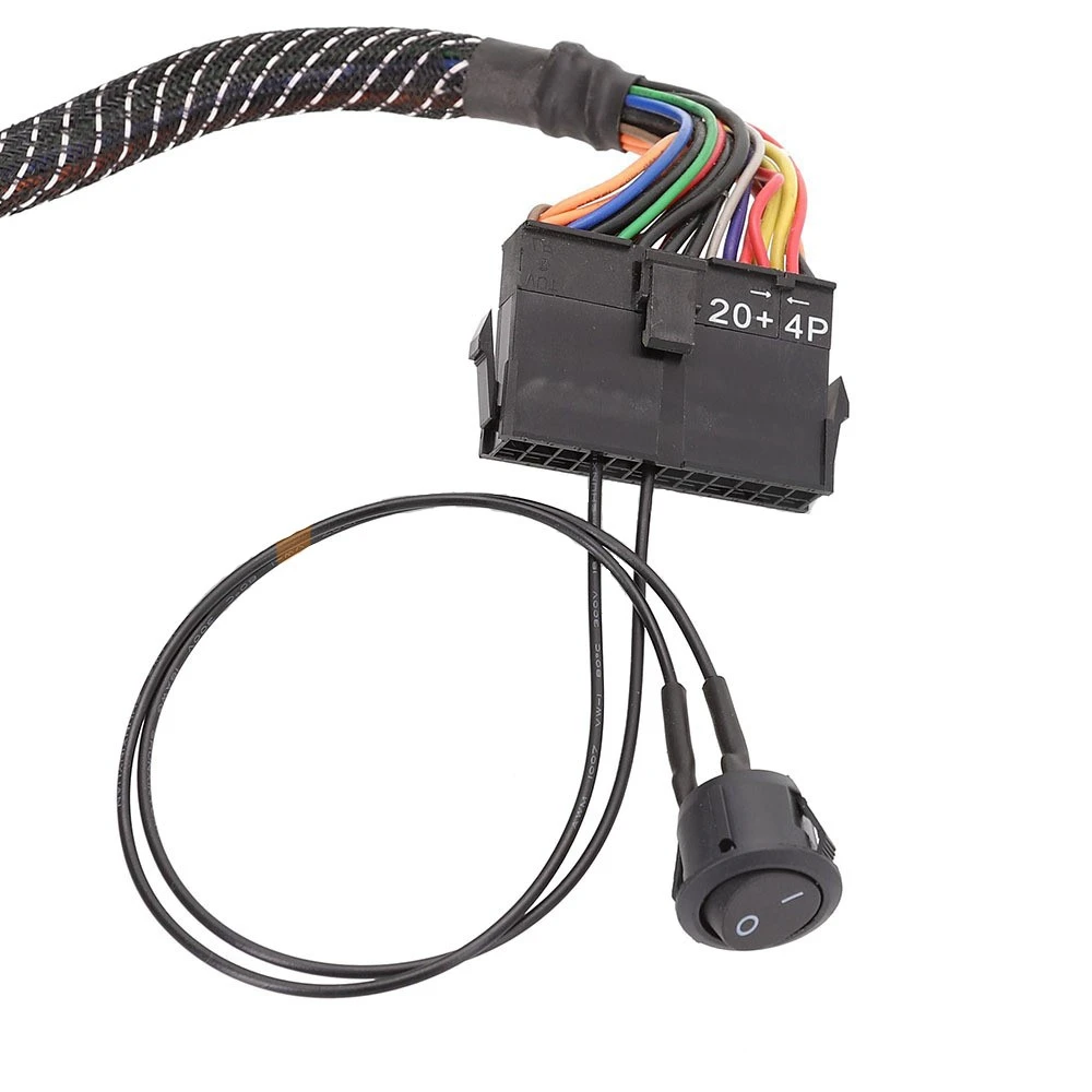 Probador de arranque de fuente de alimentación PSU ATX hembra de 24 Pines, Cable de interruptor de encendido y apagado de puente de arranque, 18awg, 30CM