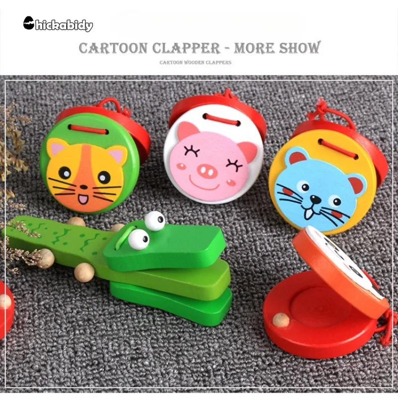 Kinderen Cartoon Woodencastanets Muziekinstrumenten Baby Clapperhandle Muzikale Instrumentstoys Educatief Speelgoed Voor Kinderen