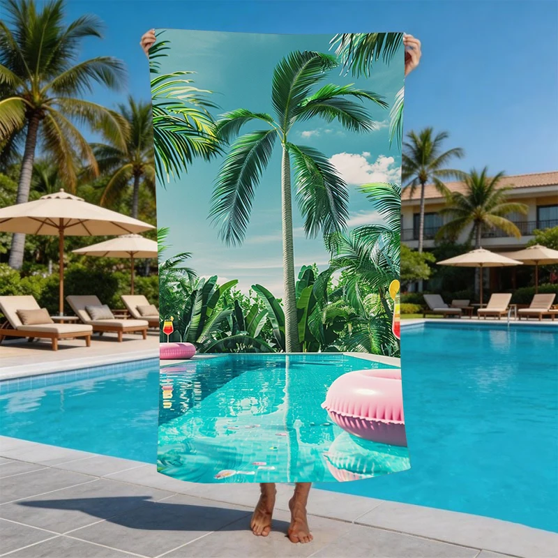 Tropical Pool Palm Beverage Beach Towel Seaside Pool Quick Drying Bath Towel