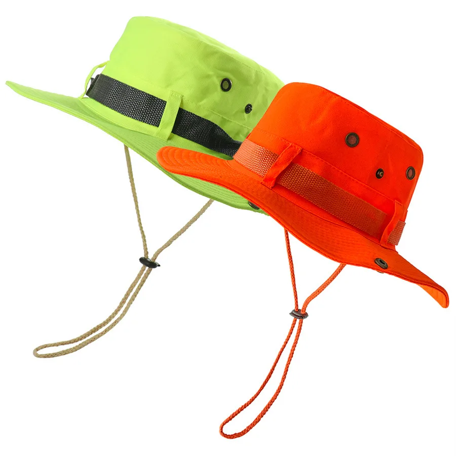 Fluorescent Green Fisherman's Hat Sunblock Fishing Hat Solid Color Outdoor Shade Orange Hiking Hat Fisherman's Hat