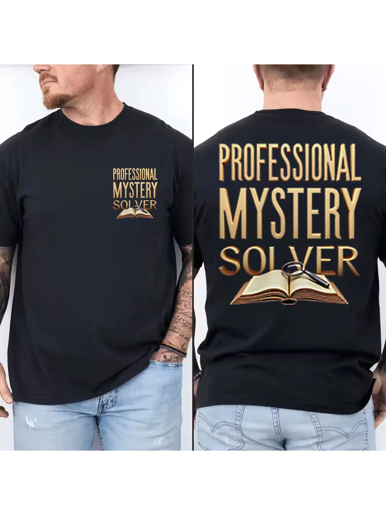 Men's Cotton T-Shirt Professional Mystery Solver Print Crew Neck Short Sleeve Casual Tee for Daily Wear Detective Themed Top