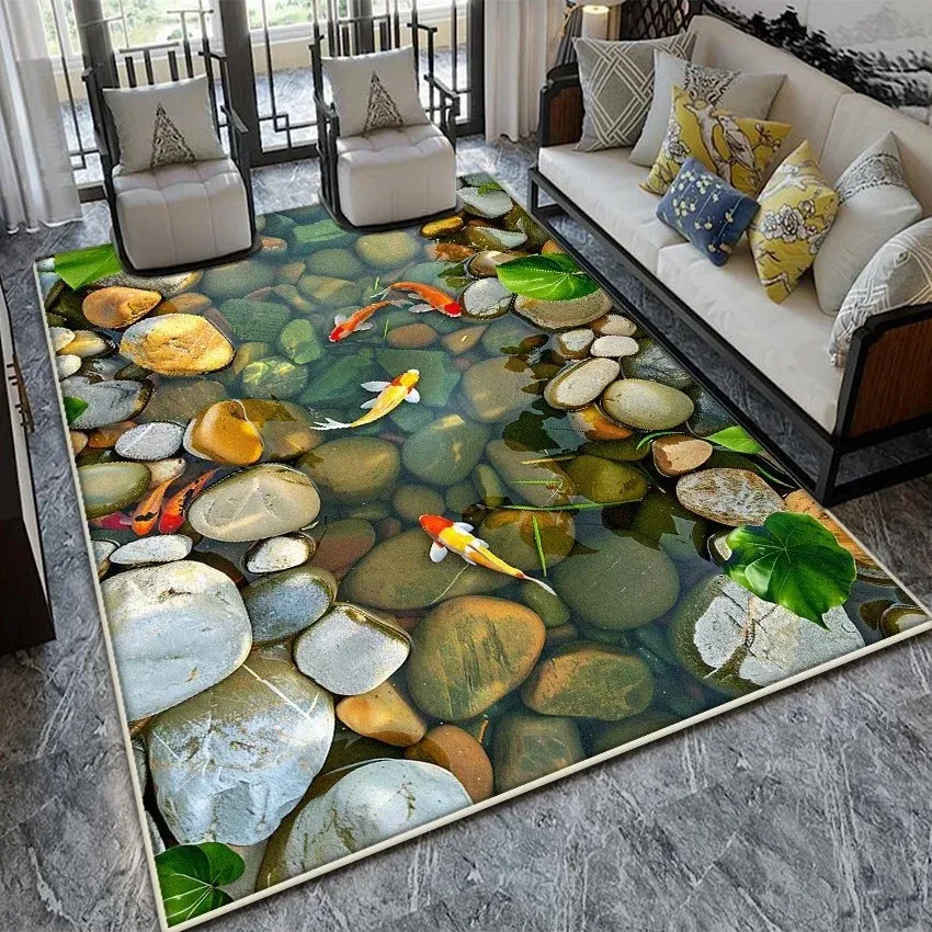 VIKAMA 3D Optical Illusion Koi Fish Rug Non-slip Washable Area Carpet for Living Room Bedroom Floor Mat 200x300cm