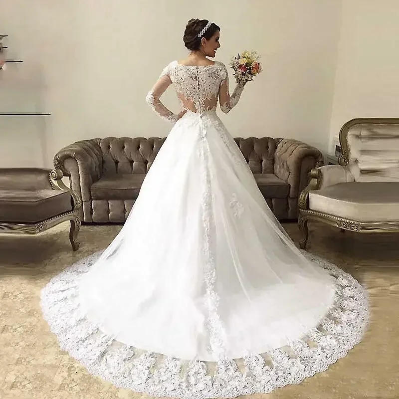 Abiti da sposa personalizzati più nuovi con spalle scoperte Sweep Train maniche lunghe Vestido De Novia 2023 Boda Elegante Abiti da sposa