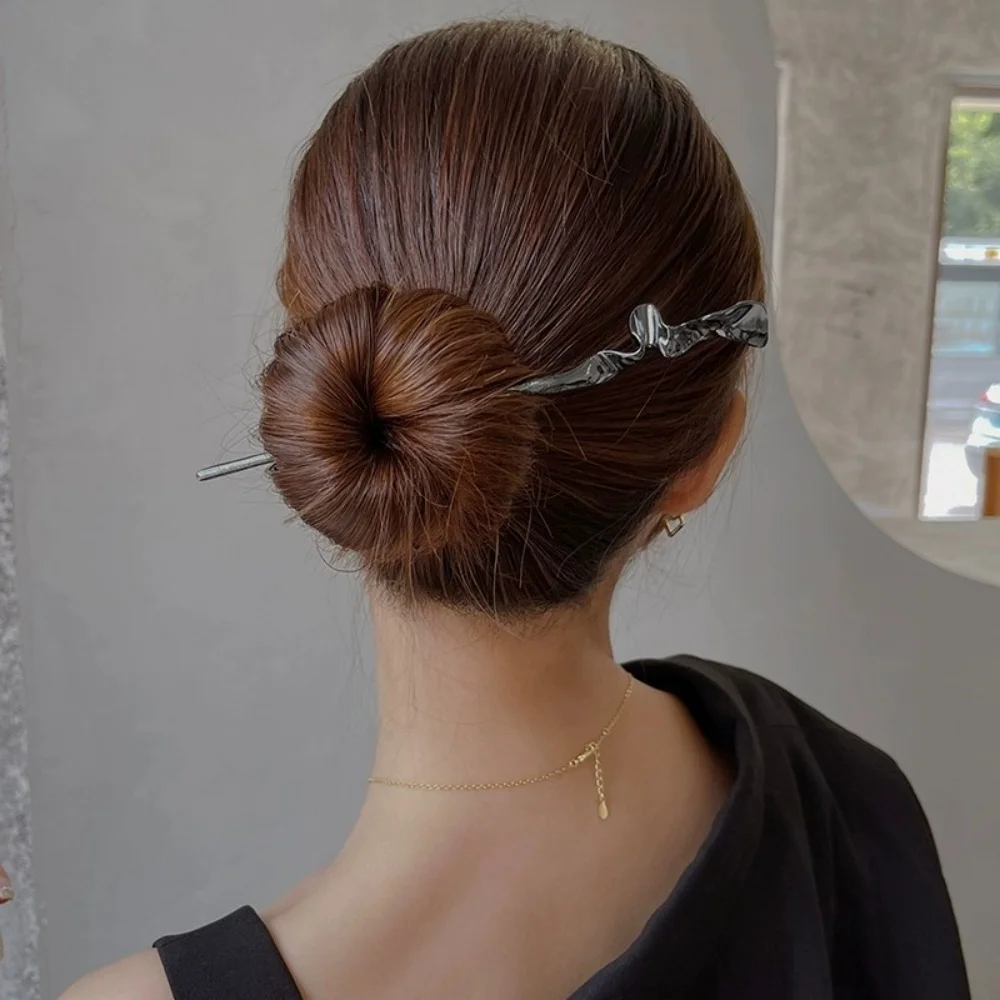 New Women Metal Hairpins Clips Simple Hair Stick Alloy Chopstick For Bun Updo Wedding Hairstyle Design Tools Hair Accessories