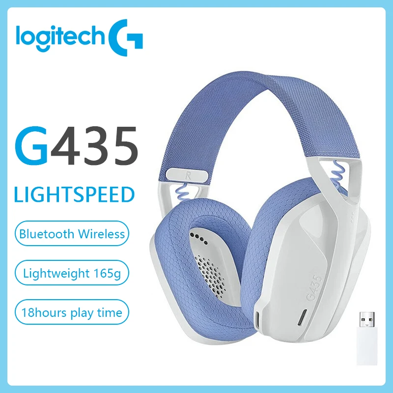 Logitech G435 WIRELESS GAMING HEADSET LIGHTSPEED  7.1 Surround Sound Built-in Mic Gamer Bluetooth Headphone Earphone for PC/PS