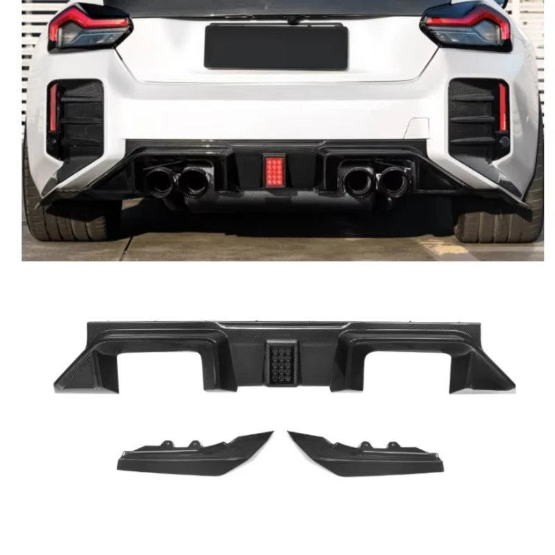 

3 PCS SQ-C Style Pure Carbon Fiber Rear Diffuser With LED Light for G87 M2 Coupe 2023+ Rear Bumper Diffuser
