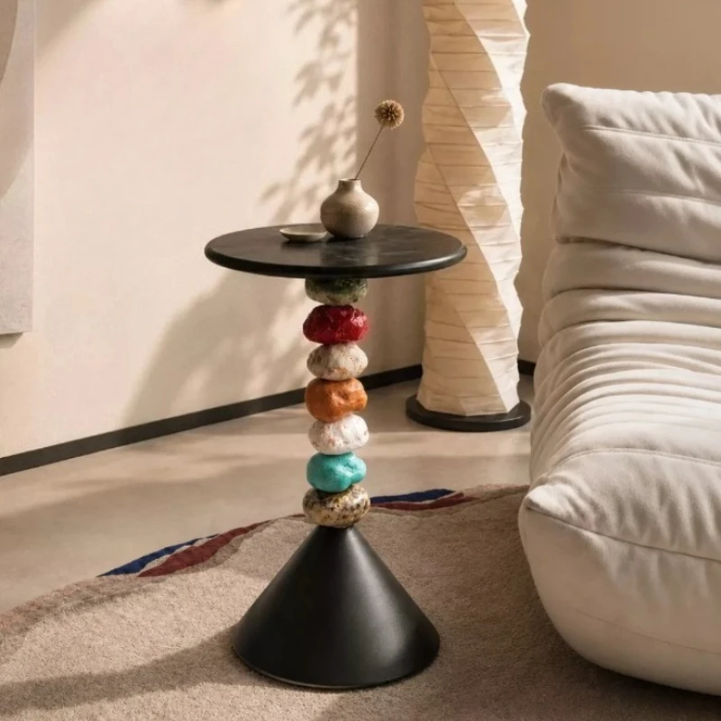 Creative Imitation Stone Side Table Nordic Living Room Small Coffee Table Balcony Leisure Storage Metal Table Corner Flower Rack