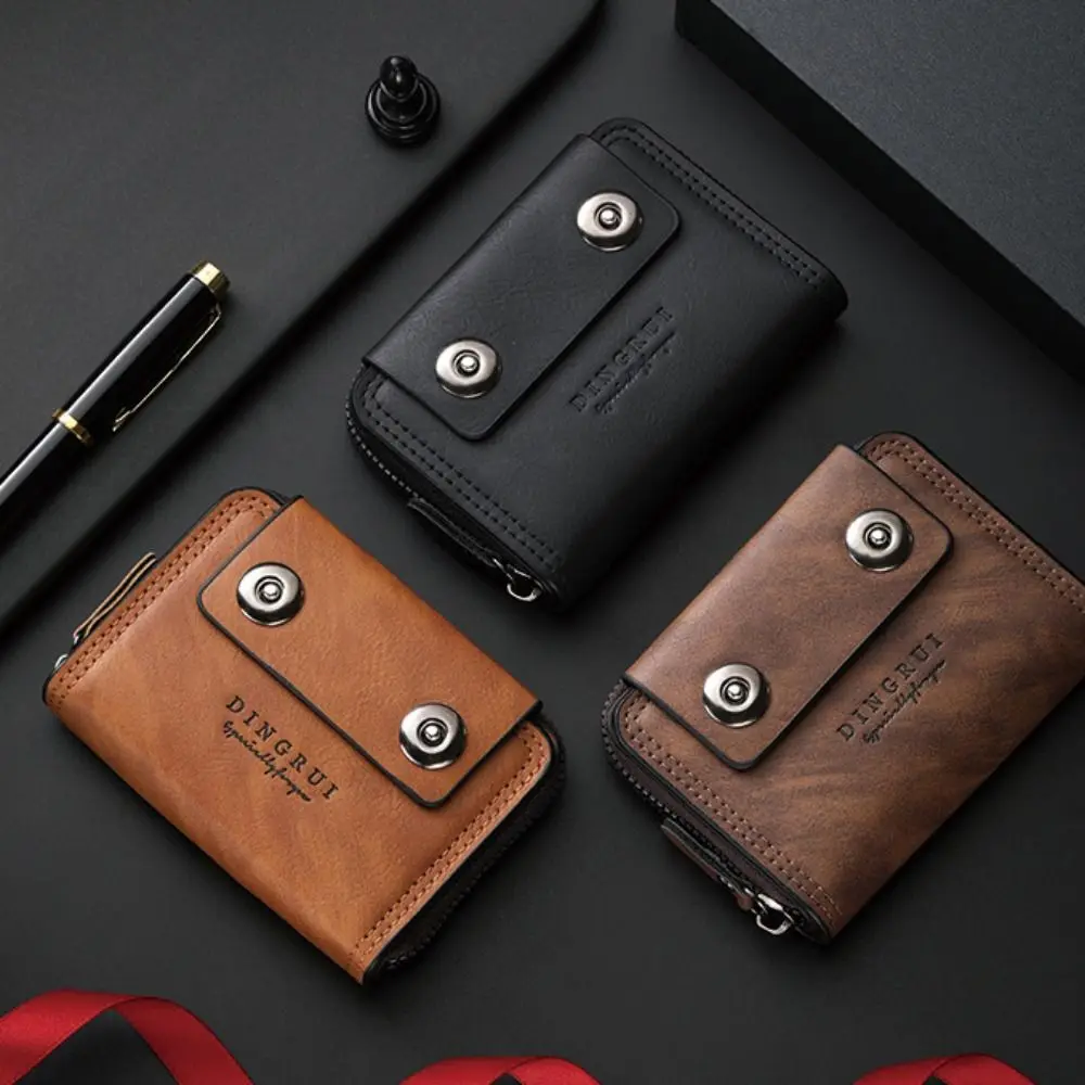 

Fashion Zipper Three Fold Wallet Multifunctional Solid Color Men Card Holder Coin Purse ID Card Holder Business Clutch Bag Men