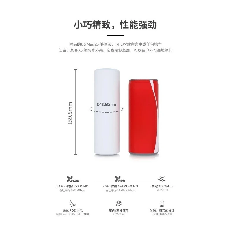 

UniFi U6 Mesh WiFi 6 Dual Band 5.3G High Power Gigabit PoE IPX5 Indoor Outdoor Mesh Access Point