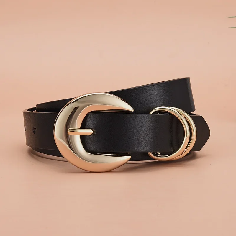 Fashion Double Ring Needle Buckle Belts for Women Retro Versatile Luxury Black Elegant Waist Belt Girl Clothing Accessories Gift