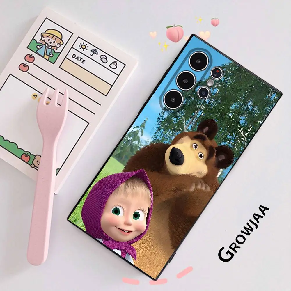 Coque de téléphone dessin animé m-asha et l'ours, étui souple givré pour Samsung Galaxy S25 S24 S22 S23 Ultra S21 S20 Plus