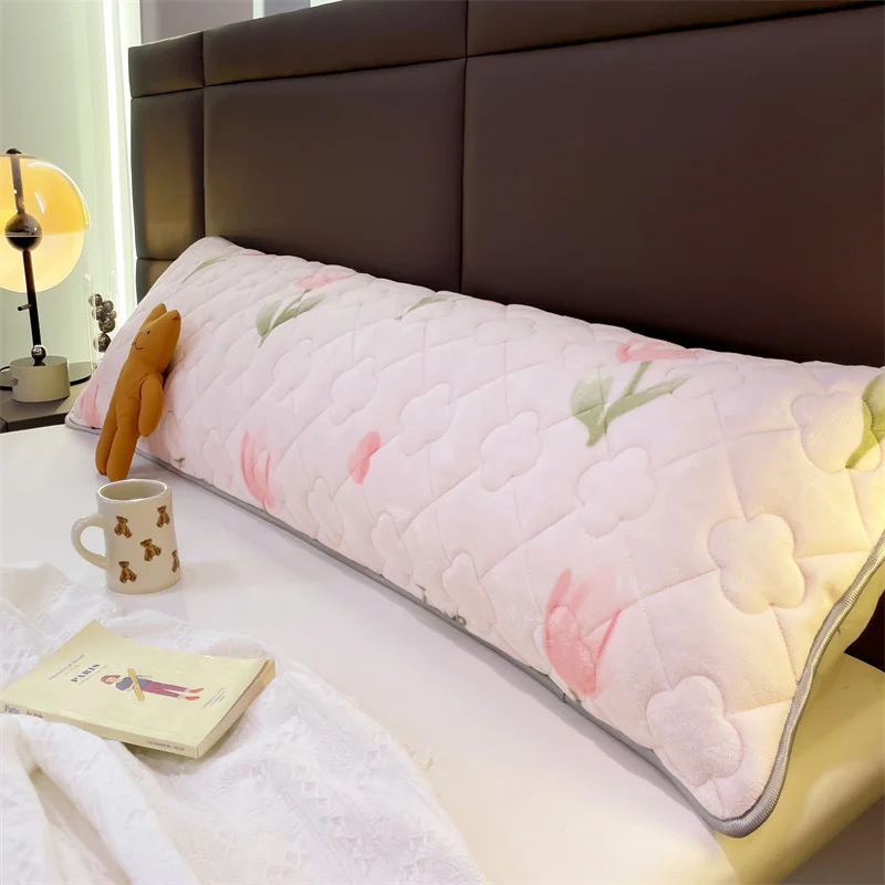 Winter Sleep Pillowcase Flannel Velvet Quilted Length Double Fleece Warm Big Size Pillow Cover For Couple Home Bedding 45*180cm