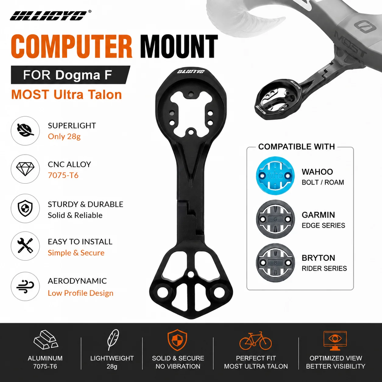 Out Front Aluminum Computer Mount for Pinarello Dogma F/F12 MOST Talon Ultra Ultra Light Ultra Fast Garmin Wahoo Bryton GoPro