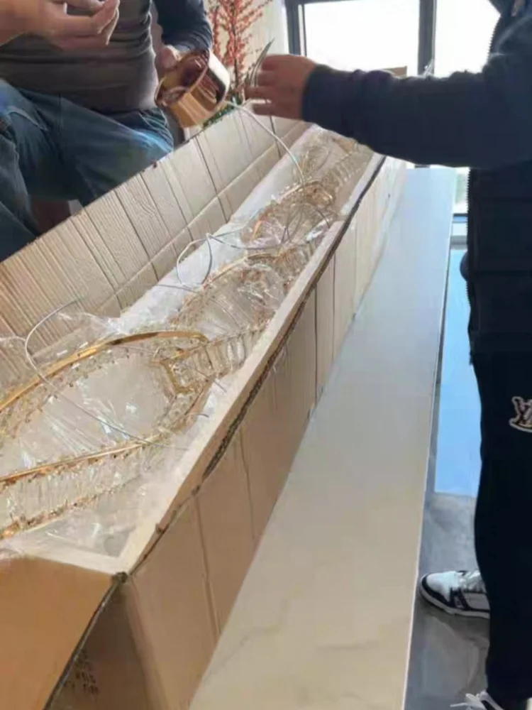 

Dining Room Luxury K9 Crystal Lustre Dimmable Pendant Lights Plated Gold Metal Irregular Hanging Lamp Led Deco Suspend Light