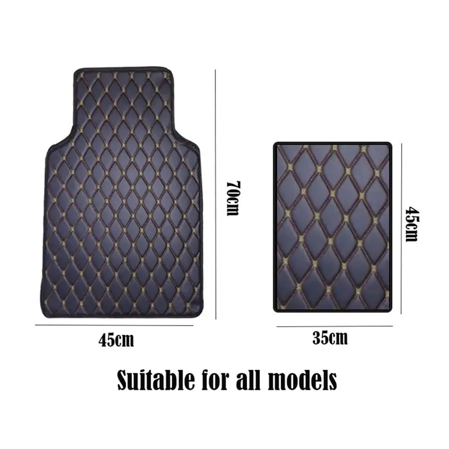 

5-yangats Car Floor Mat Front & Rear Liner Foot Pad Black and Beige Line,PU Leather