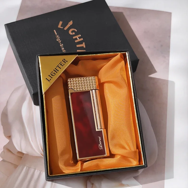 

Luxury Bright Metal Lighter Red Narrow Version Inflatable Lighter Side Grinding Wheel Open Flame Gas Lighter High-end Men's Gift