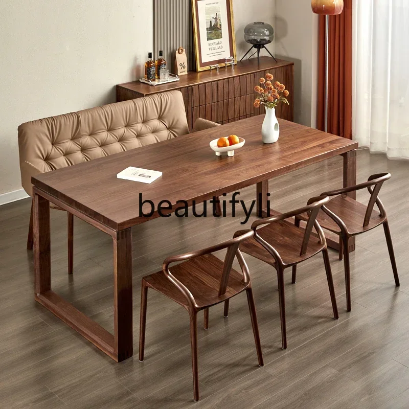 

Black Walnut Japanese-style Suspended Dining Table, Nordic Simple Pure Solid Wood Log Large Board Workbench