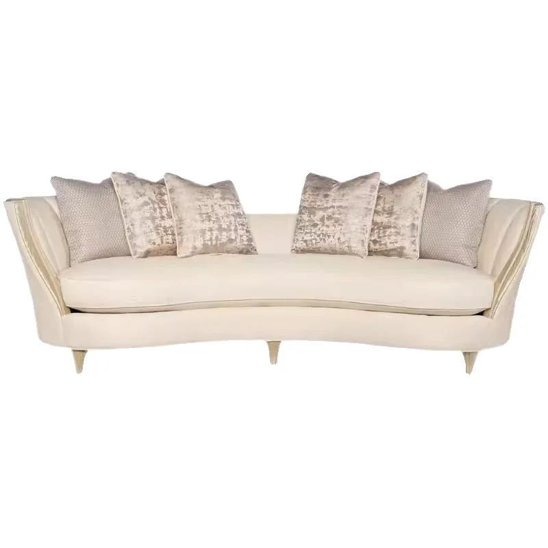 

French country light luxury fabric combination solid wood carving flower arc simple European Adela cream style living room