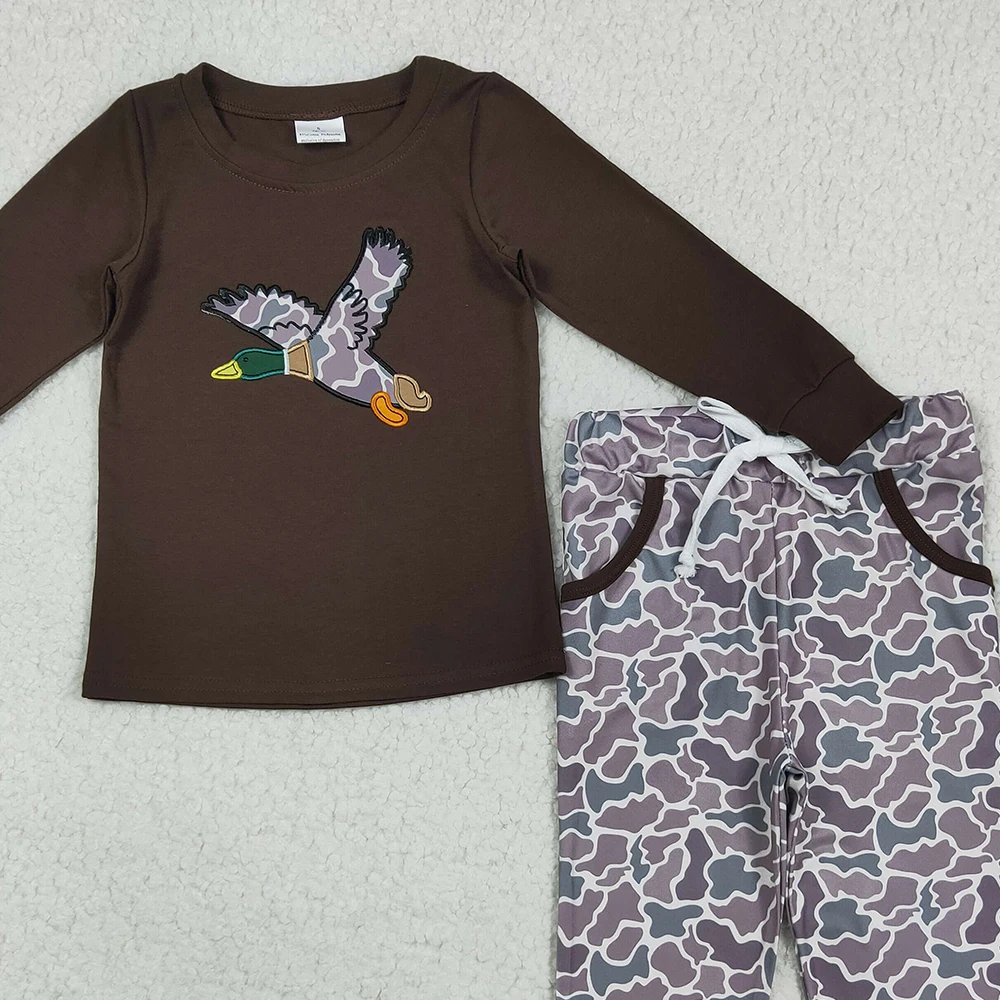 Z814-09 BLP1123 طفل الفتيان ملابس طويلة الأكمام مع السراويل مجموعة بطة طباعة الاطفال أطقم ملابس من المتجر #5